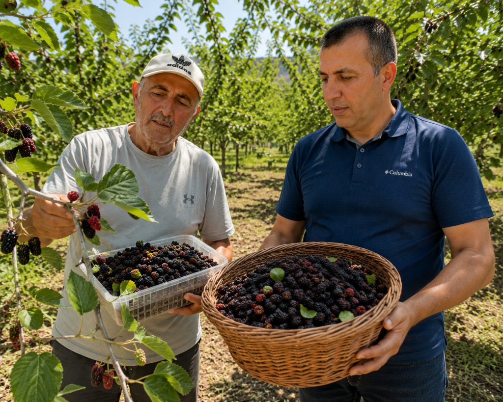 İlhan Efe ve Okan Efe Karadut Hasadı